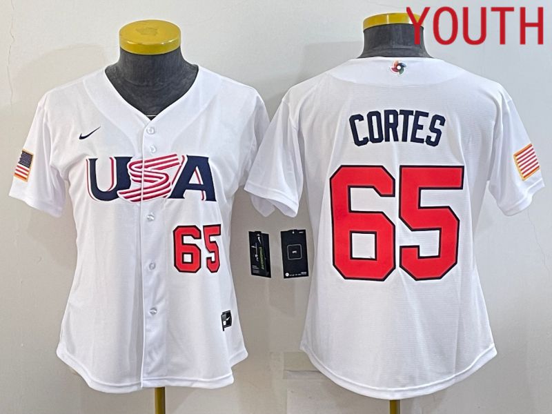 Youth 2023 World Cub USA #65 Cortes White MLB Jersey